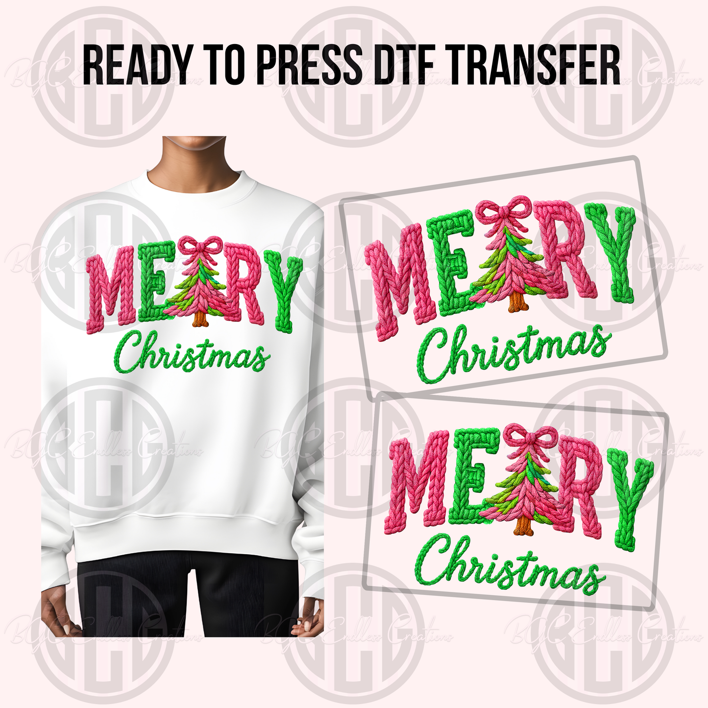 GREEN PINK MERRY XMAS DTF TRANSFER