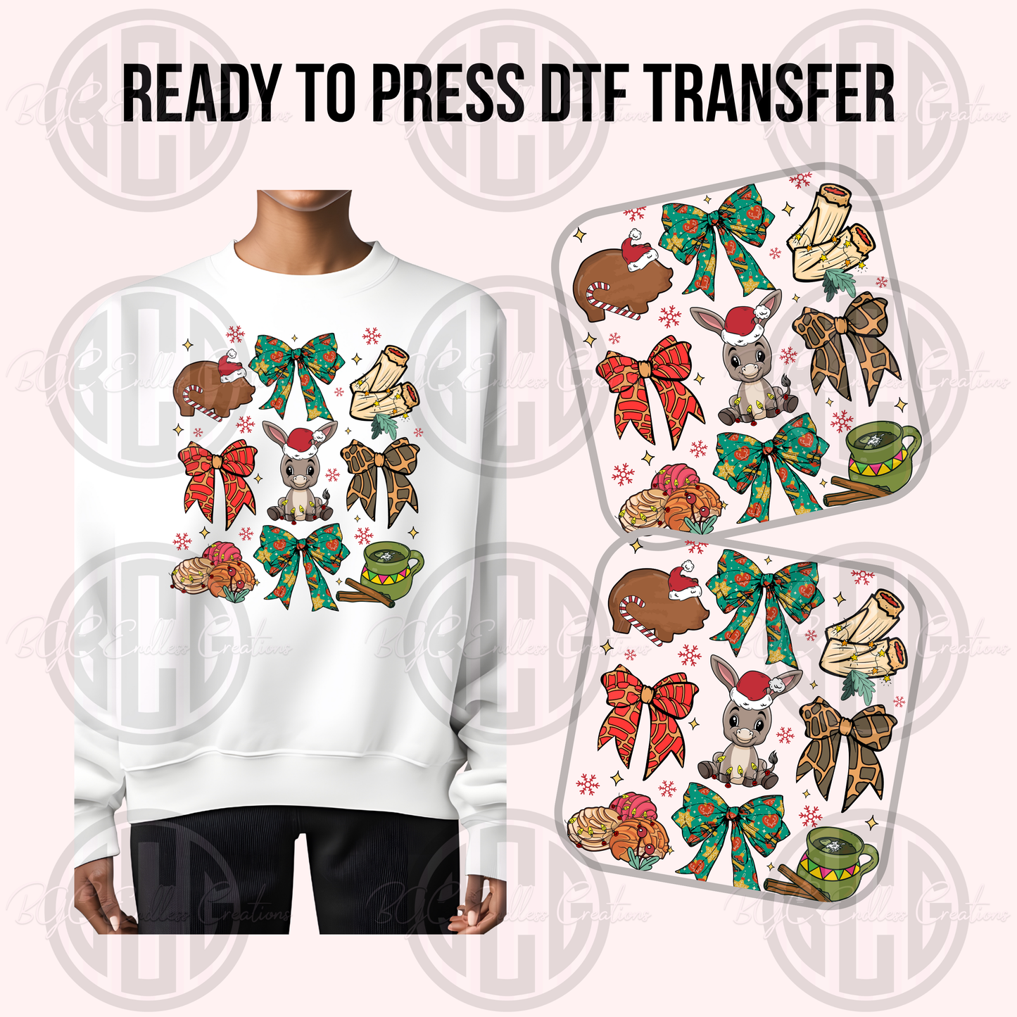 GREEN RED BOW NAVIDAD DTF TRANFER