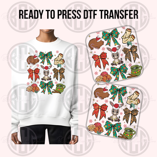 GREEN RED BOW NAVIDAD DTF TRANFER